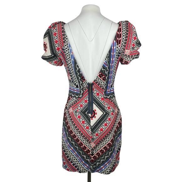 FARM RIO Aztec Print Puff Sleeve Dress Sz Small - Picture 3 of 10